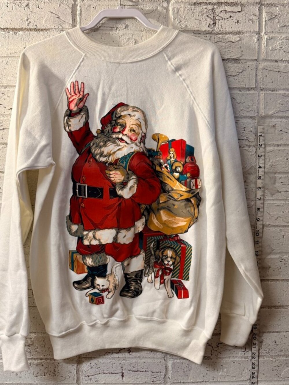 Vintage Hanes Her Way L Santa Christmas Sweatshirt Double Sided Graphic USA